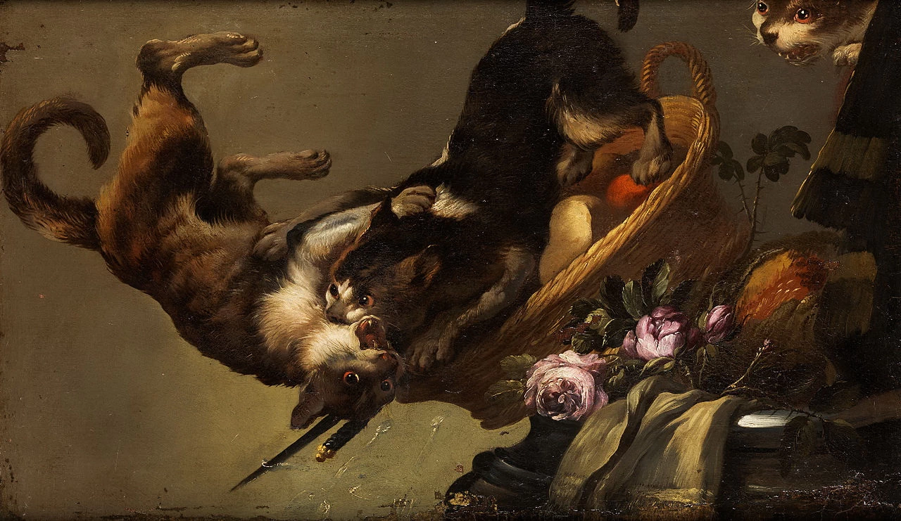 Natura morta con gatti che combattono